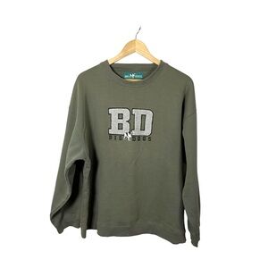 VINTAGE 90s Big Dogs Fleece Logo Crewneck in Olive Green Size XL